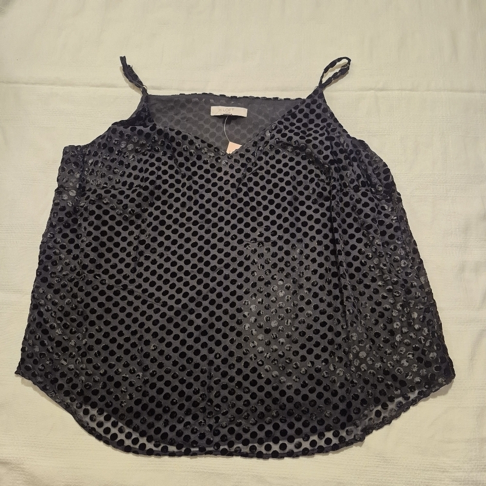 Loft women's size 18 black tank top fully lined polka dot velvet burnout NWT